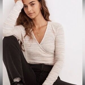 Madewell Space-Dye Faux-Wrap Top in a pastel rainbow color size S